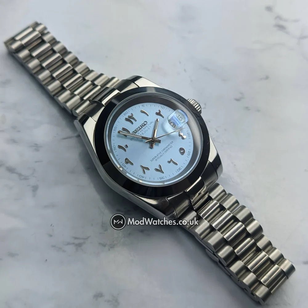tiffany blue arabic dial datejust non fluted bezel nh35 build tiffany blue arabic dial datejust non fluted bezel nh35 build